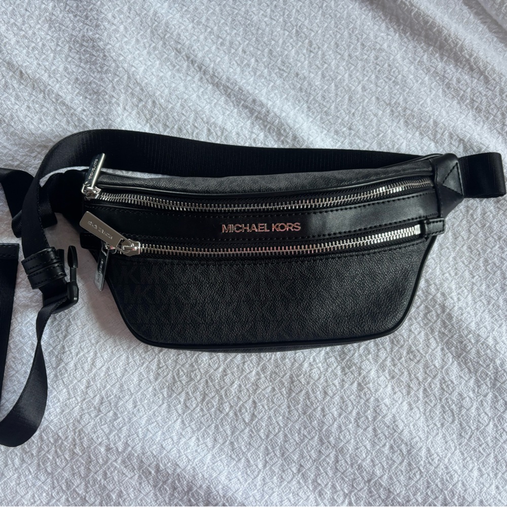 Michael Kors Black Belt Bag with Silver Details